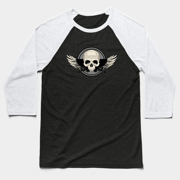 Wing Skull - BLACK & WHITE Baseball T-Shirt by adamzworld